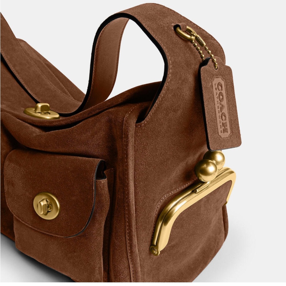 Coach Brown Suede Crossbody Haversack with Gold Hardware - Picture 5 of 14